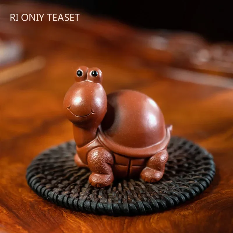 

Yixing Purple Clay Tea Pet Cute Turtle Statue Tea Figurine Desktop Ornaments Handmade Sculpture Crafts Chinese Tea Set Decor