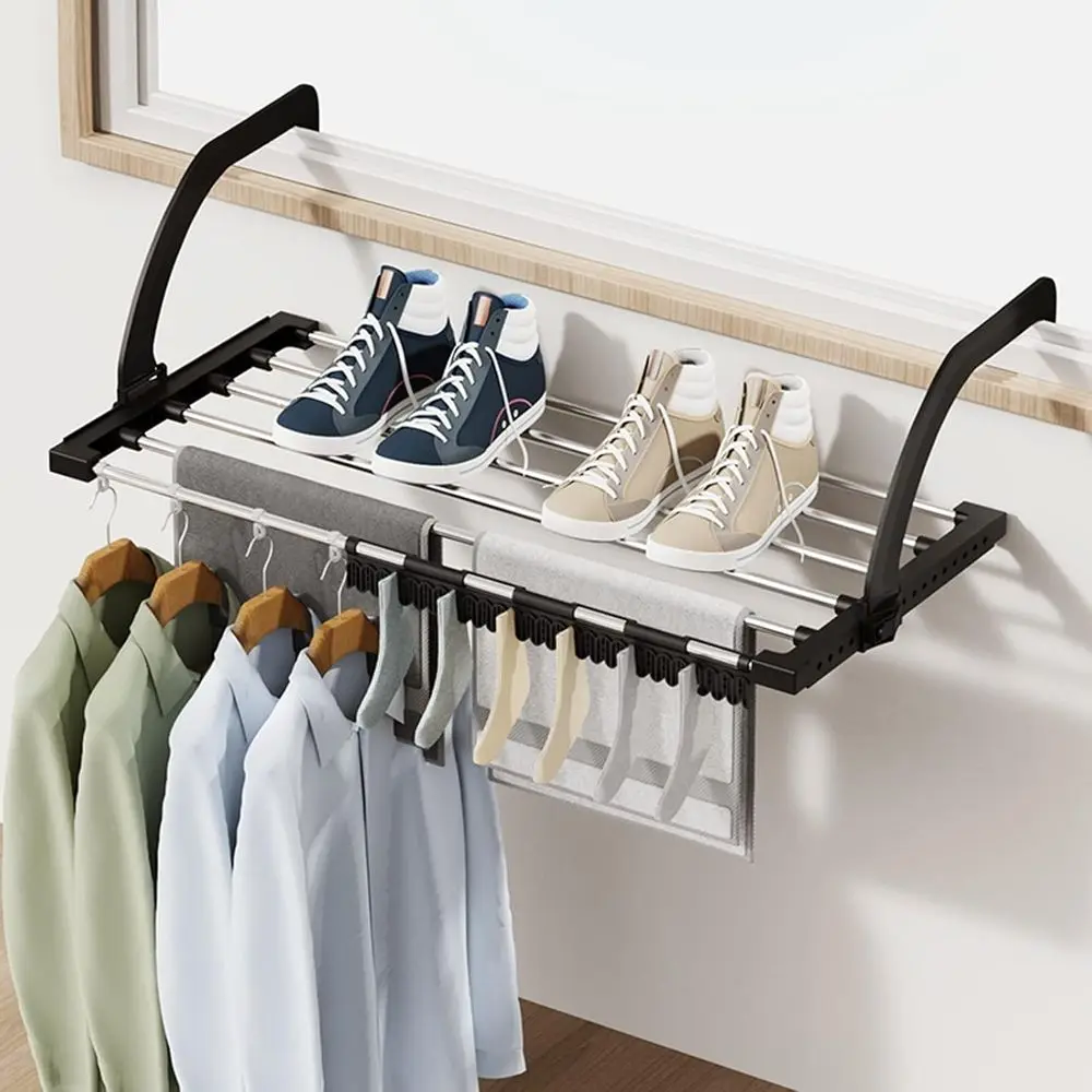 

Indoor Stainless Steel Portable Clothes Drying Rack with Removable Sock Clips and Space-Saving Design