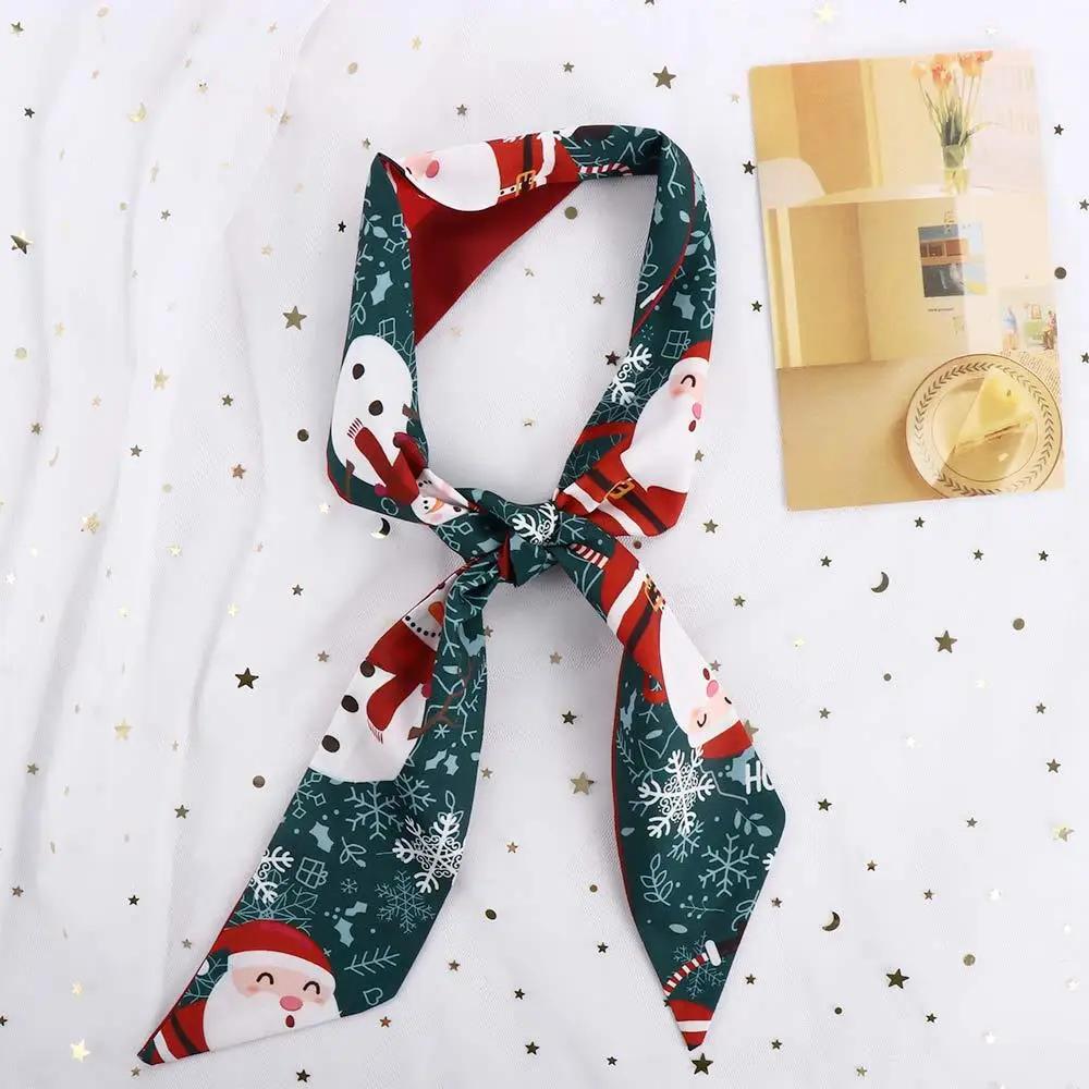 Silk Hair Bands Snowman Xmas Tree Santa Headband Hair Scarf New Year's Headwear Neckerchief Women Girls Hair Accessories