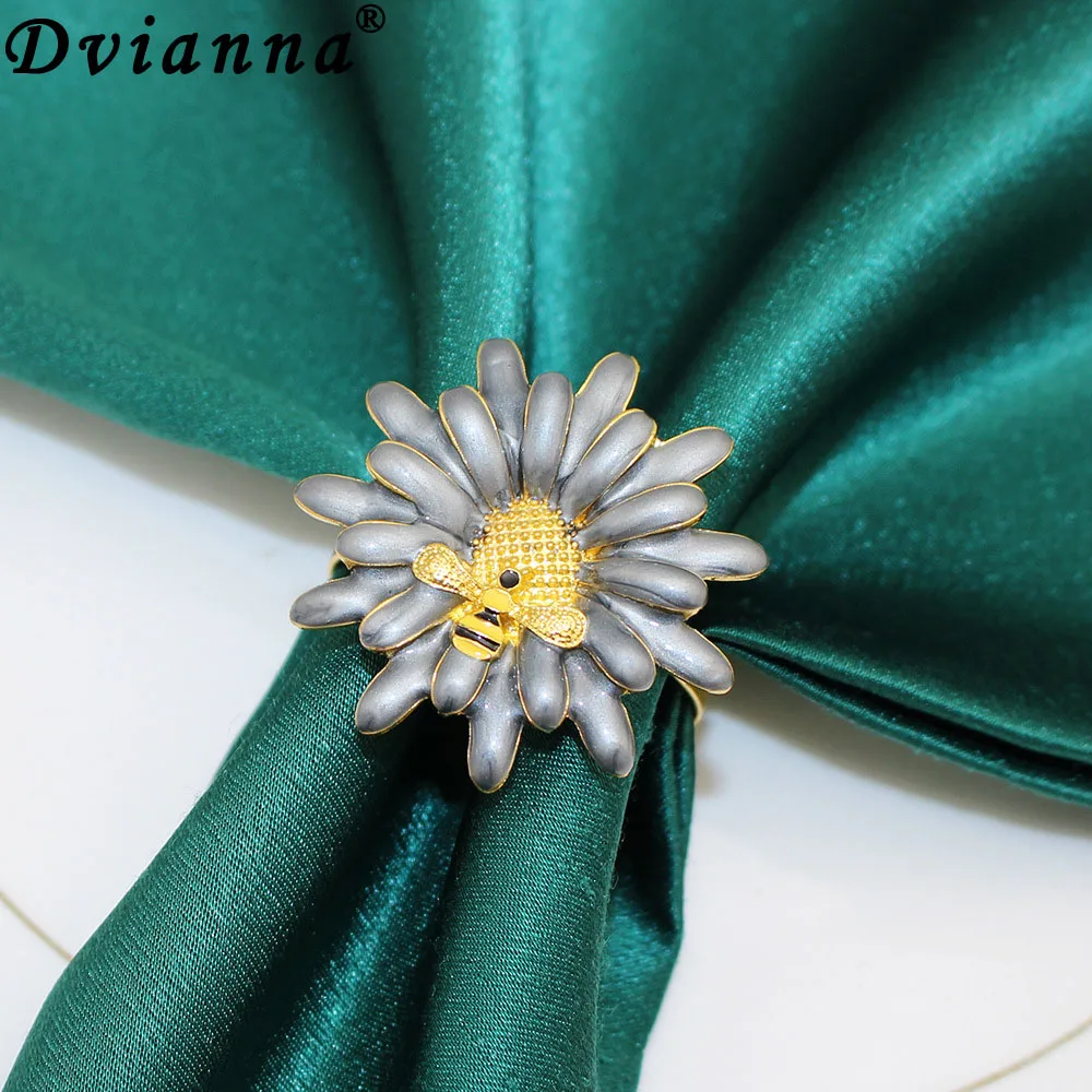 

6 шт., кольца для салфеток в виде пчелы с изображением ромашки, металлические держатели для салфеток с цветочным рисунком для декора тематики пчелы, товары для садовой вечеринки, деревенские украшения для стола