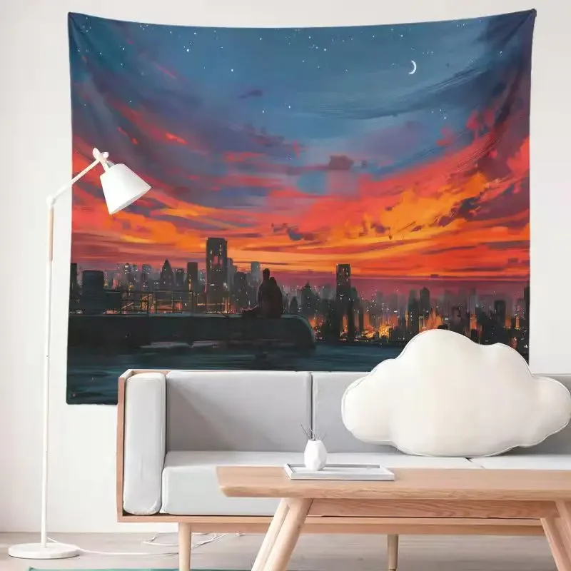 Hanging Wall Aestheticism Sunset Tapestry Starry Night Sky Moon Wind Scenery Background Bedroom Bedside Living Room Dorm Decor