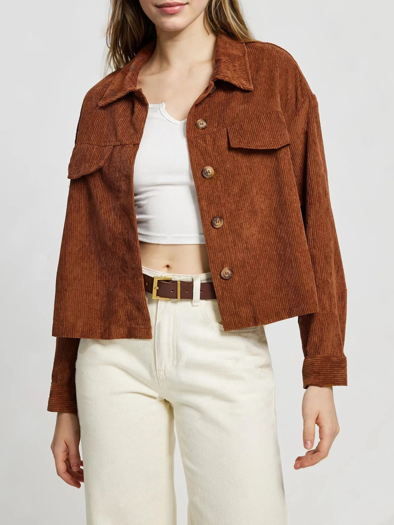 

Women's Autumn Jacket K-Fashion Plain Long Sleeve Button through Shirt Collar Slim Fit Casual Outerwear