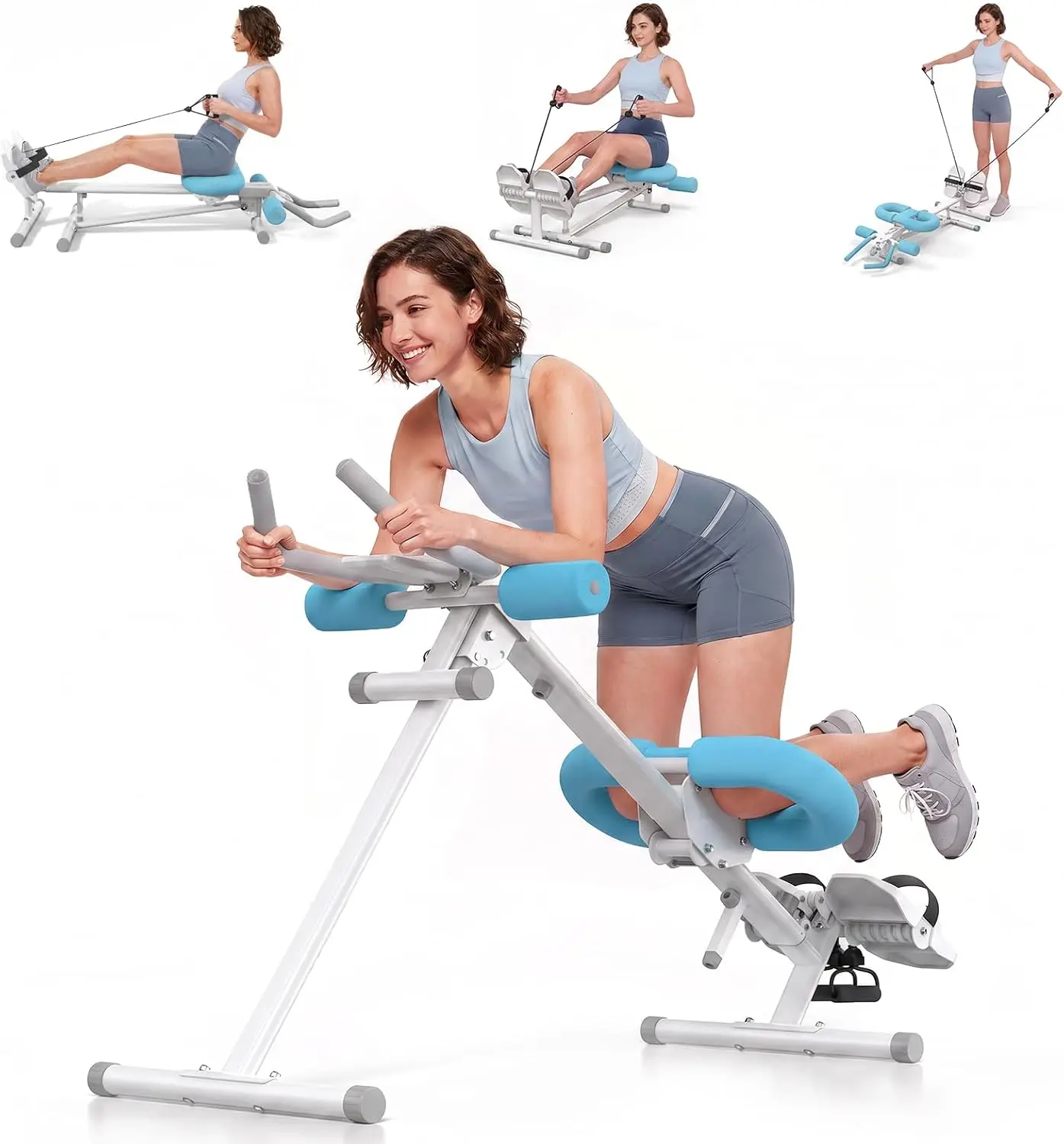 4-in-1 Adjustable Ab Trainer Machine with Triple-Adjustable Incline, Rowing Track & Resistance, Foldable for Full-Body Core Workouts