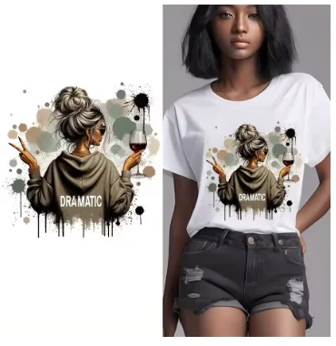 

Stickers Decals for T-shirts Sweatshirts Bags Clothing Fabric DecorTrendy Vintage Retro Women DRAMATIC Iron-On Heat Transfer