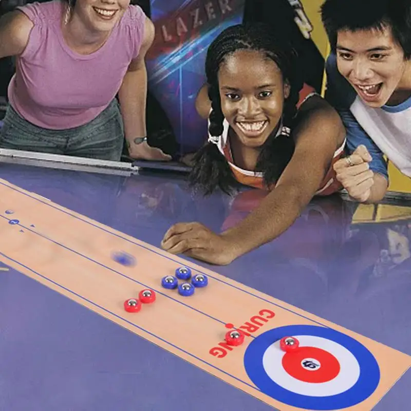 Portable 3 In 1 Table Top Shuffleboard Curling Game And Bowling Set Family Games For Kids Adults Indoor Outdoor Board Fun