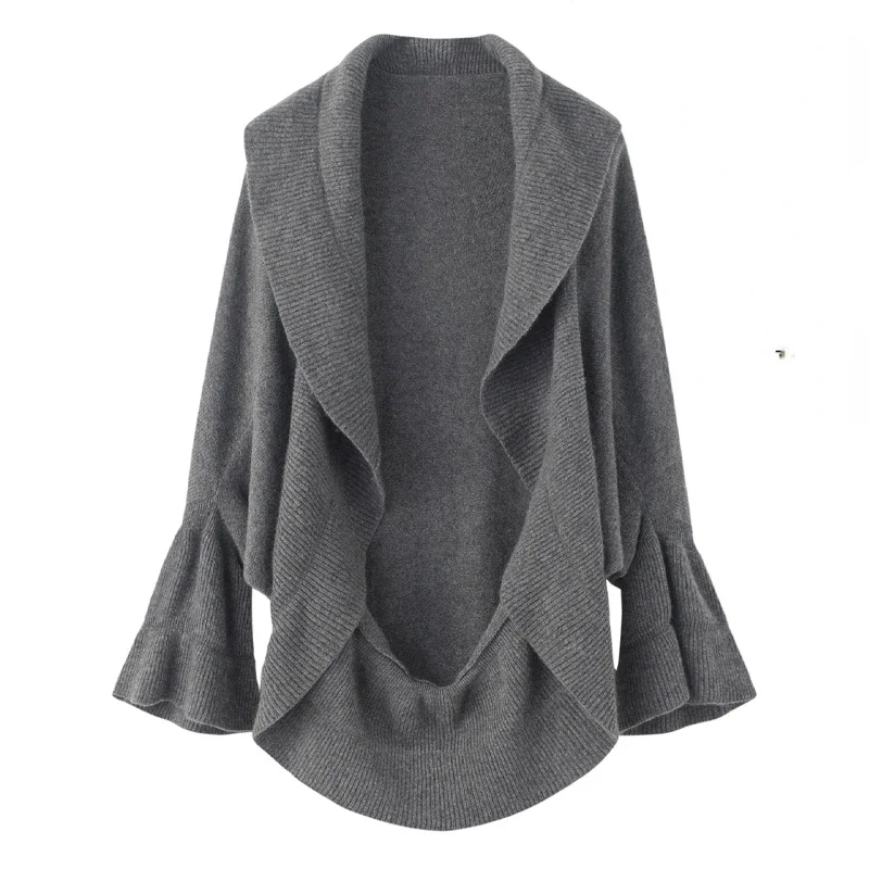 100% Cashmere Sweater Cardigan Women Winter Warm Soft High Quality Ruffled Collar Korean Fashion Casacos De Trico Feminino