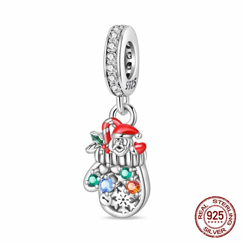 

925 Sterling Silver Christmas Glove Pendant Bead Inlaid with Zircon Paired with an Original Bracelet DIY Womens Jewelry Gift