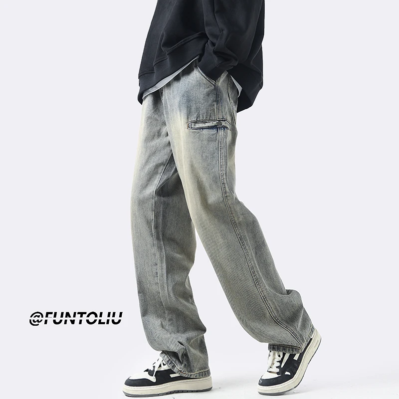 

Yellow Clay Men's Casual Straight Leg Jeans Spring Autumn New Sle Vintage Waed American High Street Trend Brand Long Pants