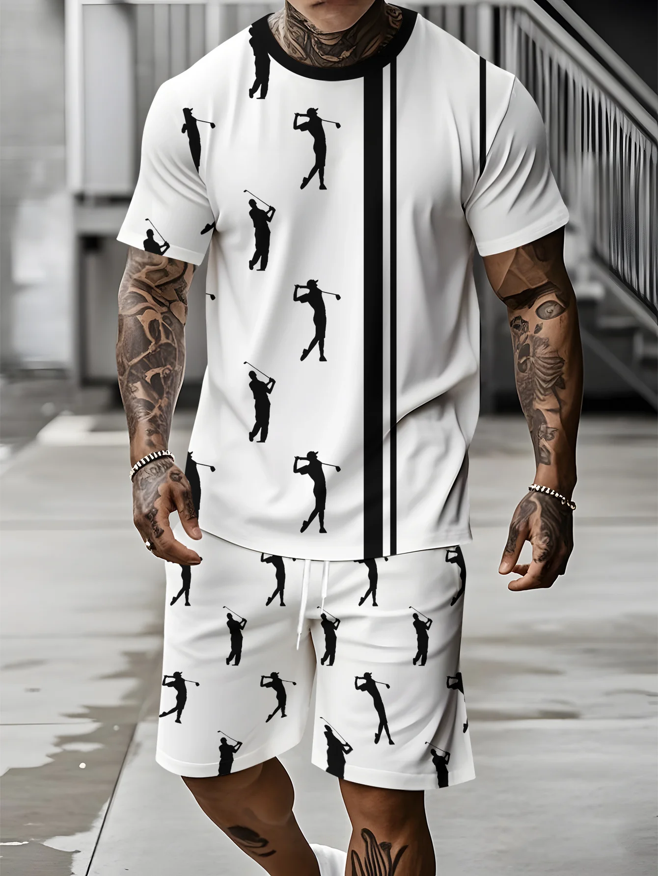 

Новый мужской модный комплект для гольфа 2026 года: летняя футболка с круглым вырезом и коротким рукавом + шорты, дышащий спортивный костюм для мужчин