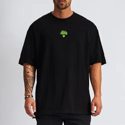 Vegetable Broccoli Design Gym Clothing Mesh Fitness Oversized T Shirt Mens Outdoor Hip Hop Streetwear Loose Half Sleeve T-shirt