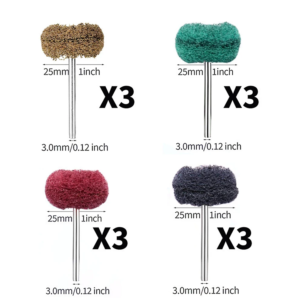 12pcs Mini Brush Scouring Pad Abrasive Wheel Nylon Fiber Grinding Sanding Head Buffing Polishing Wheel 