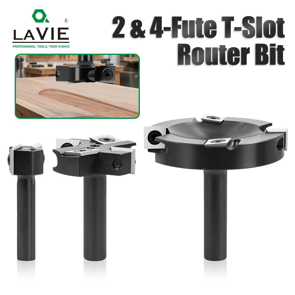 LAVIE 1pc T-Slot Router Bits 2Flute Or 4Flute 8mm Or 1/2'' Shank Straight Wood Plunge Milling Cutter Kit X08C2051BK