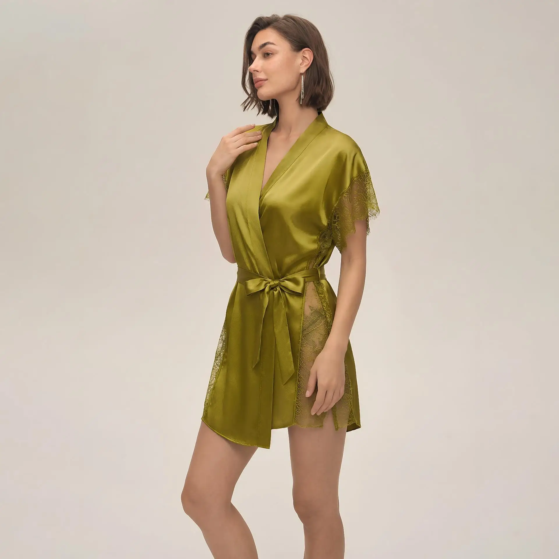 

Мужская домашняя одежда из ледяного шелка с кружевом: тонкая осенняя пижама-комбинация без бренда (регистрированная торговая марка)