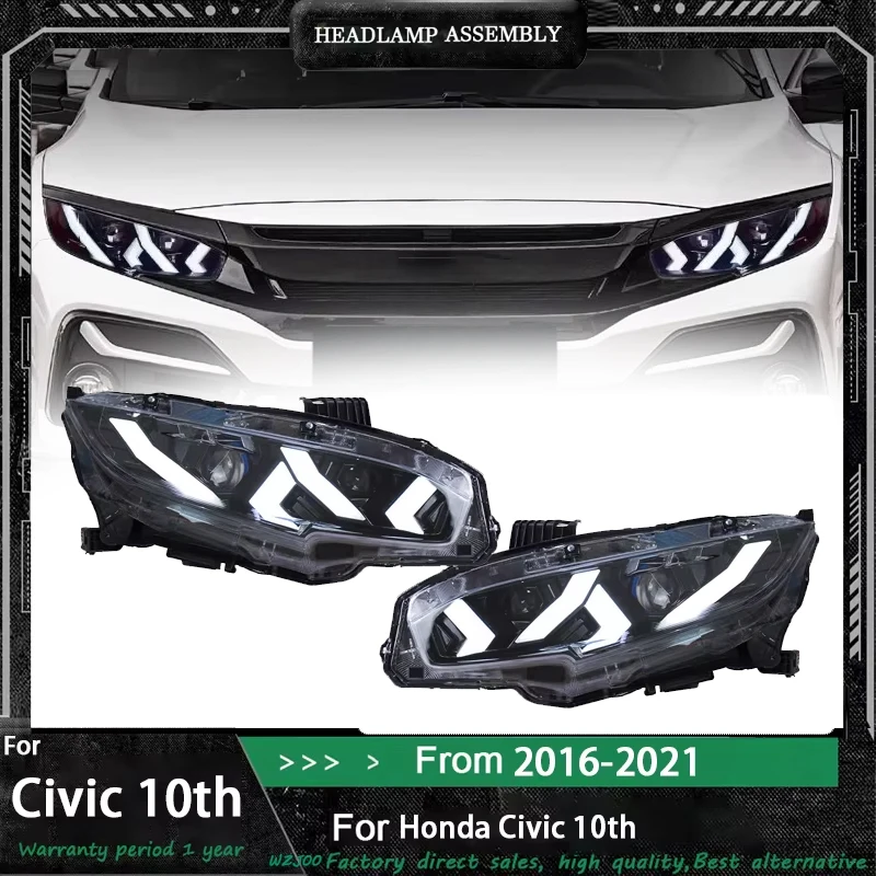 

Фары в сборе для Honda Civic 10th седан 2016-2021, светодиодные задние фонари, общие линии, стоп-сигналы, фонари заднего хода