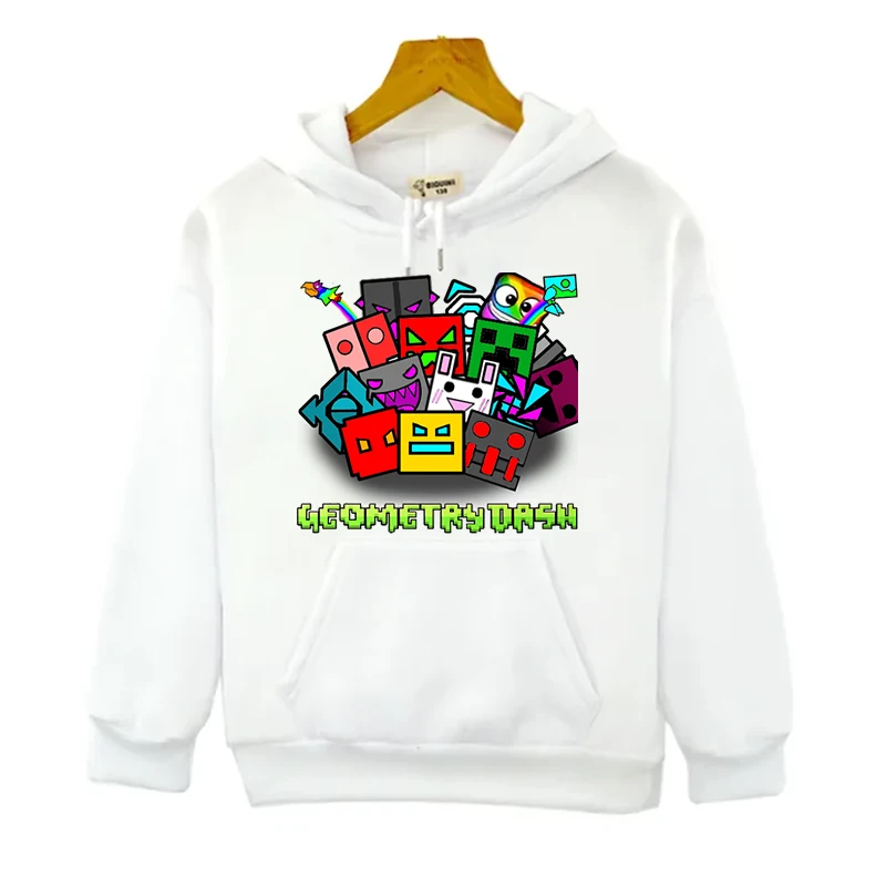 

Geometry Dash Hoodies Cartoon Sweatshirt with Pocket Long Sleeve Cute Graphic Pullovers Boys Girls Tops Autumn Children Clothes