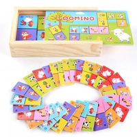 Kids Cognitive Animal Solitaire Dominoes Puzzle Toy Montessori Wooden Animal Color Cognitive Cartoon Jigsaw Board Education Toys