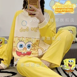 SpongeBob Patrick Star Pajamas Suit Anime Cute Women  Long Sleeve Cartoon Two-pieces Autumn Winter Fashion Girls Sleepwear Set