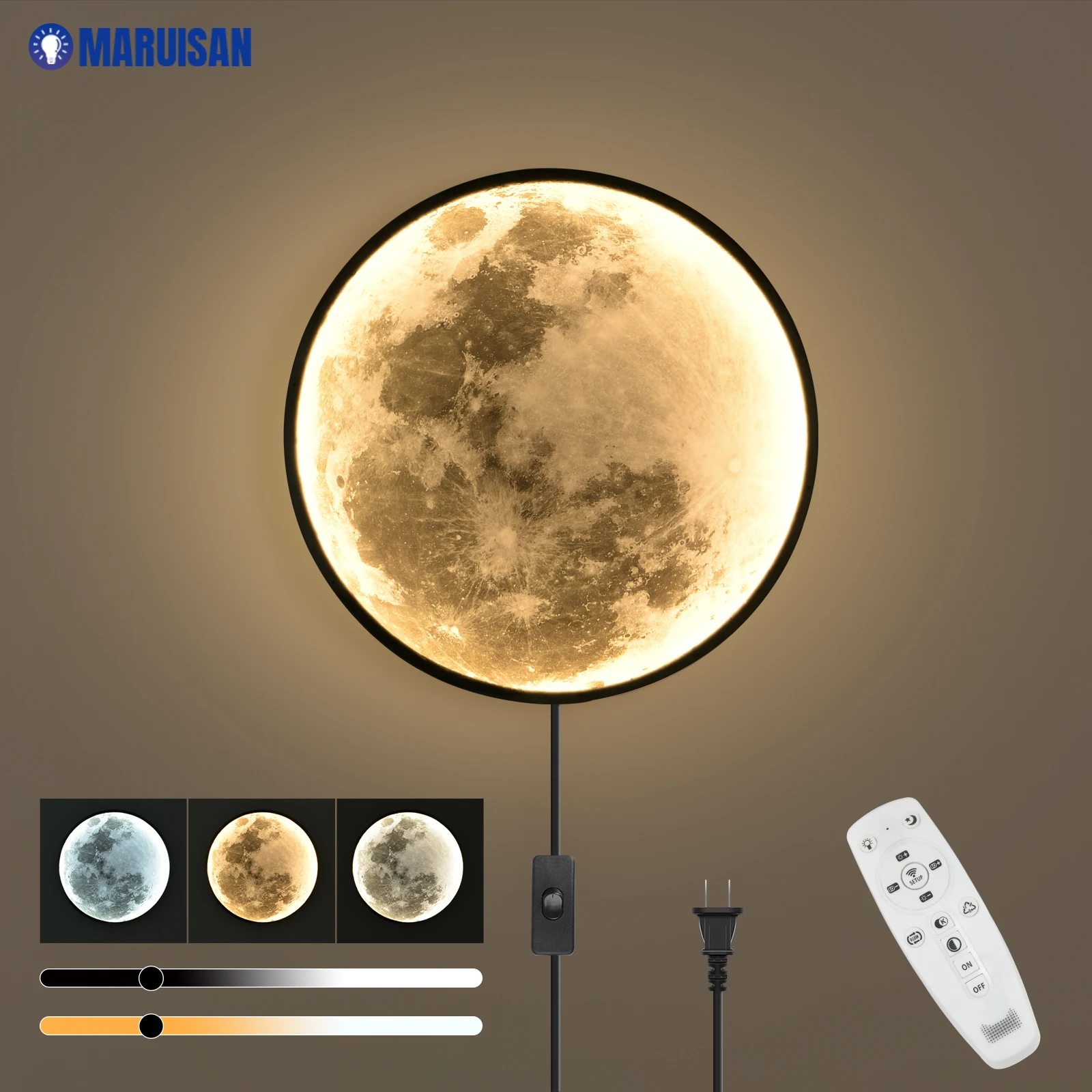 Candelabro de pared de Luna regulable de 15W, luces de iluminación interior con control remoto por aplicación, dormitorio, sala de estar, decoración