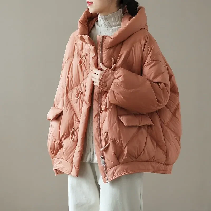 Imagem -03 - Cabolsa de Parka Curto Solto com Capuz Feminino Estilo Coreano Gola Alta Jaqueta de Inverno Quente Moda Novo 2023