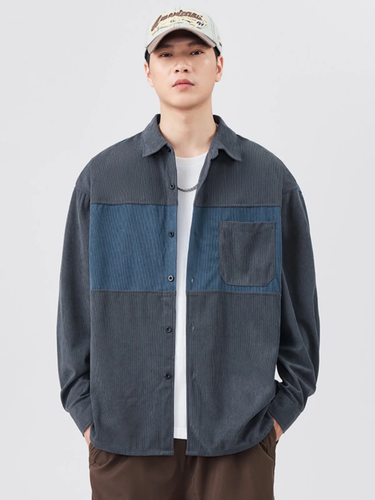 

Мужская повседневная рубашка с длинным рукавом, цветными блоками, модная, весенне-осенняя, новая модель, дышащая, из полиэстера, нейлона и композитного волокна