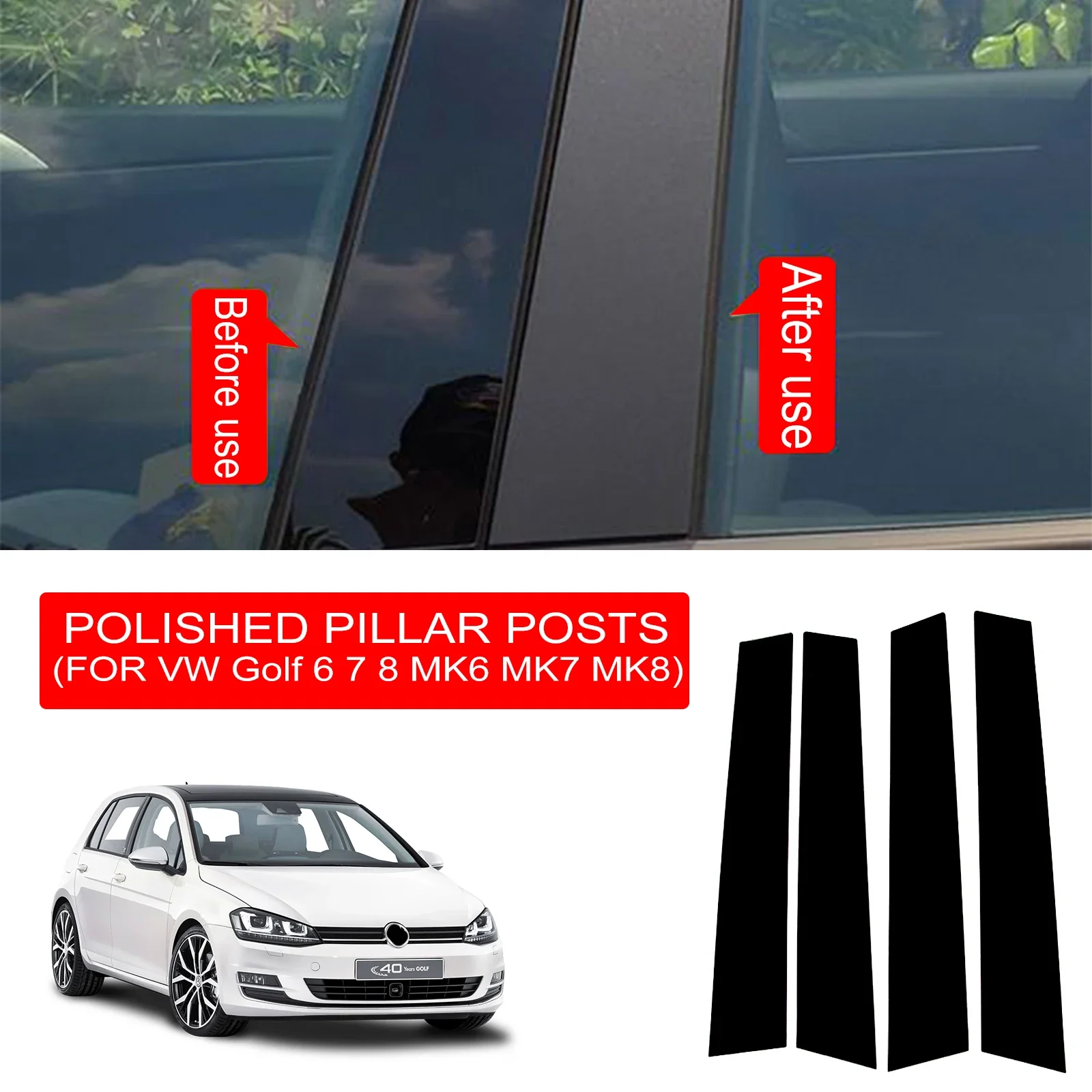 For Volkswagen VW Golf 6 7 8 MK6 MK7 MK8 Car Window B-Pillar Trim Sticker Door Pillars Wrap Film Styling Accessories Dropship