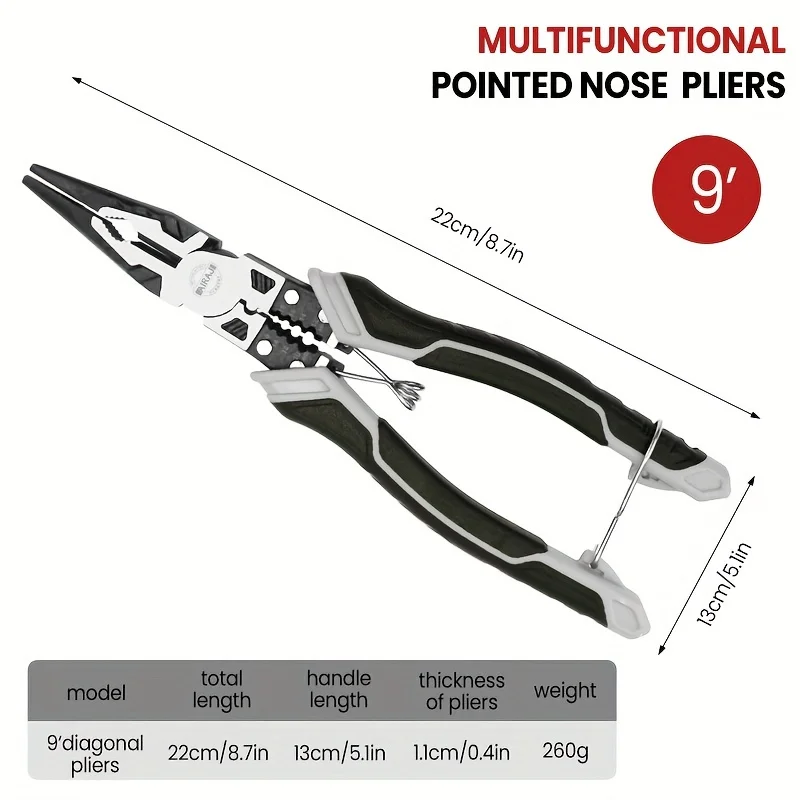 Steel Wire Pliers, Multifunctional Industrial Grade Pointed Nose Pliers, Diagonal Pliers, Cable Pliers, Electrical Pliers