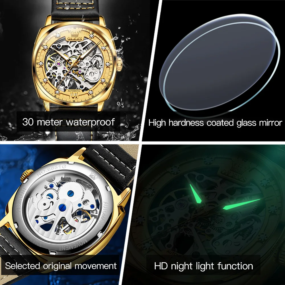 OLEVS Men\'s Watches Automatic Mechanical Men Watch Noctilucent Skeleton Sport Waterproof Watch For Men Relogio Masculino