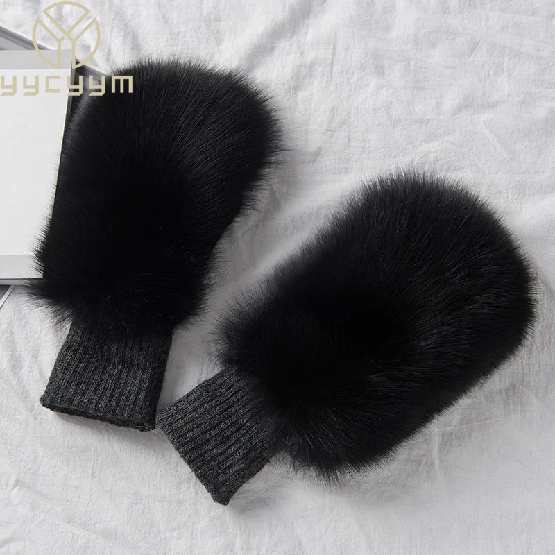 2024 New Style Winter Warm Genuine Fox Fur Covered Gloves Women Fashion Real Fox Fur Glove Outdoor Russia Thick Glove Women Warm