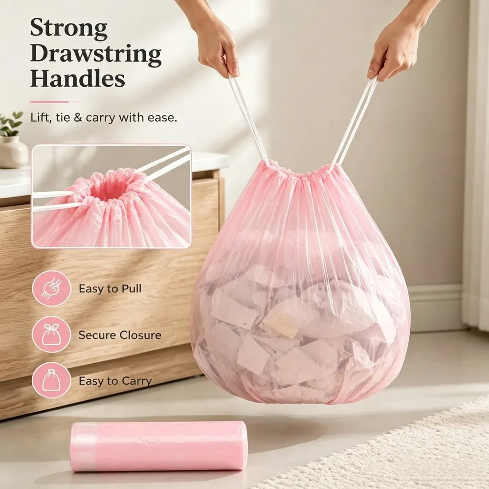 200PCS 5 Gallon Drawstring Trash Bags Medium Heavy-Duty Leak-Proof Tear-Resistant Kitchen Bathroom Home Office Garbage Bag Liners
