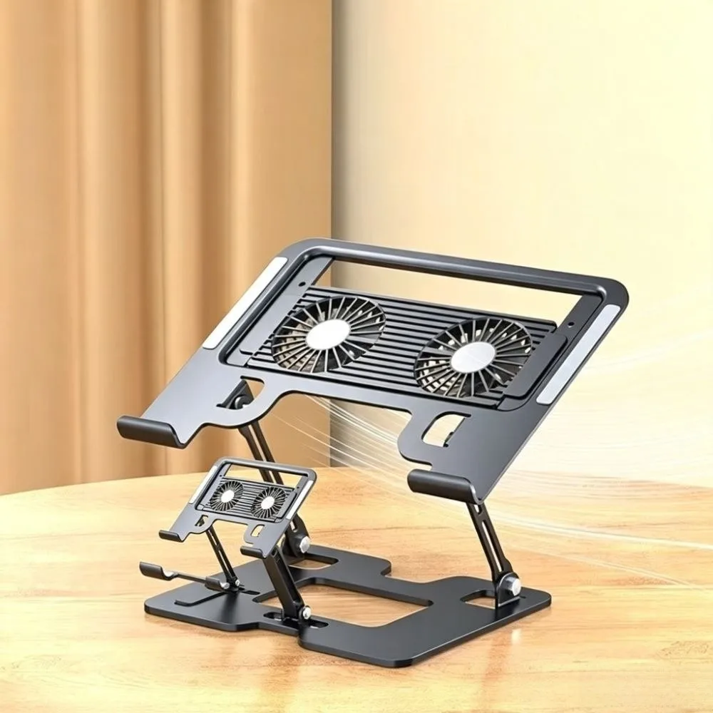 2-in-1 Laptop Stand Phone Holder Ergonomic Multifunctional Laptop Cooling Stand Carbon Steel Foldable Notebook Rack Home Use