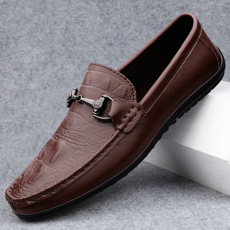 

High Quality Man Loafers Luxury Brand Genuine Leather Business Shoes Moccasins Soft Driving Footwear Comfy Slip-On Casual Shoes