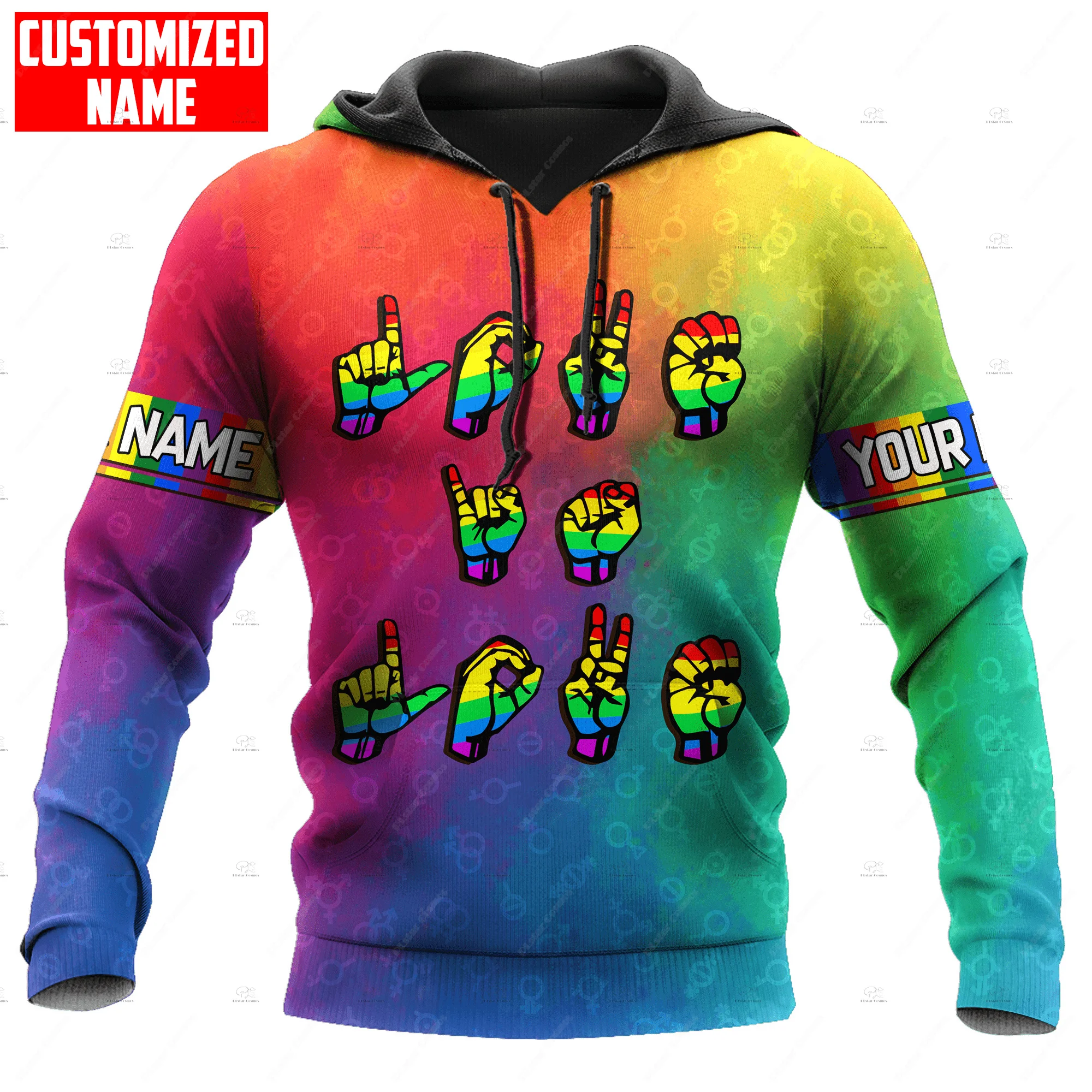 

Пользовательское имя ЛГБТ Гей Радуга Любовь AnimaL Красочная татуировка Ретро Винтаж Пуловер с 3Dпринтом Harajuku Повседневные Забавные Толстовки Куртка X9