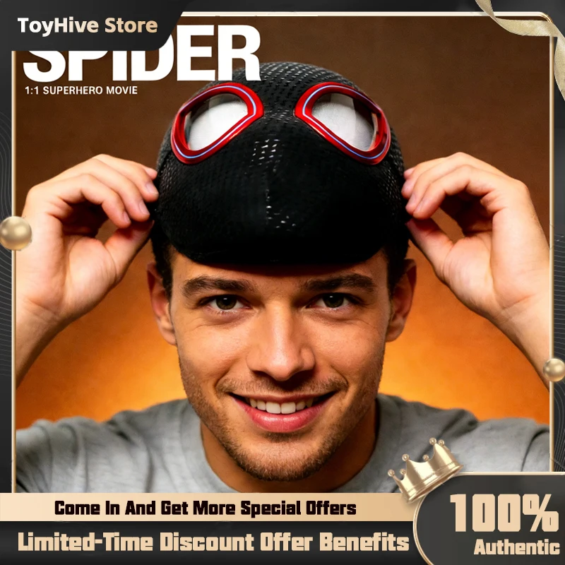 

1:1 Маска Майлза Моралеса с подвижными глазами, тушь для ресниц, электрический шлем Гвен Человека-паука, кольцо управления, маска для косплея на Хэллоуин, игрушка в подарок