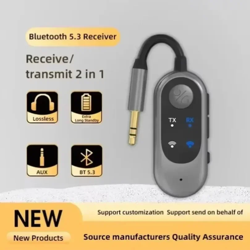 3.5mm AUX Bluetooth 5.3 Receiver Transmitter 2 In 1 Wireless Audio Adapter FM for Car Home TV Music Handsfree Calling