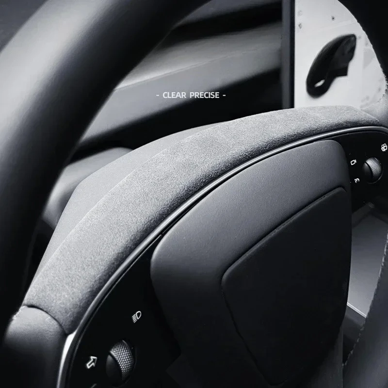 For Tesla Model 3 Model Y Juniper 2025 2026 Suede Steering Wheel Trim Patch Panel Decoration Strip Sticker Interior Accessories