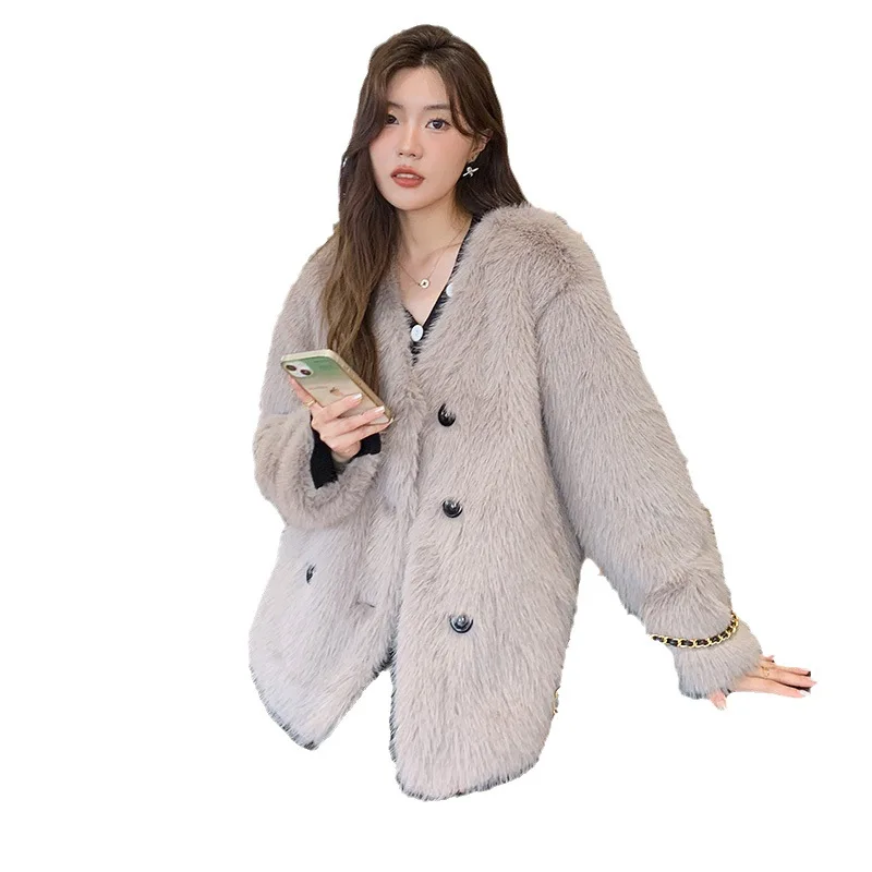 2023 Autumn/Winter New Fox Fur Imitation Fur Coat Women's One Piece Korean Version Young Mink Mink Coat