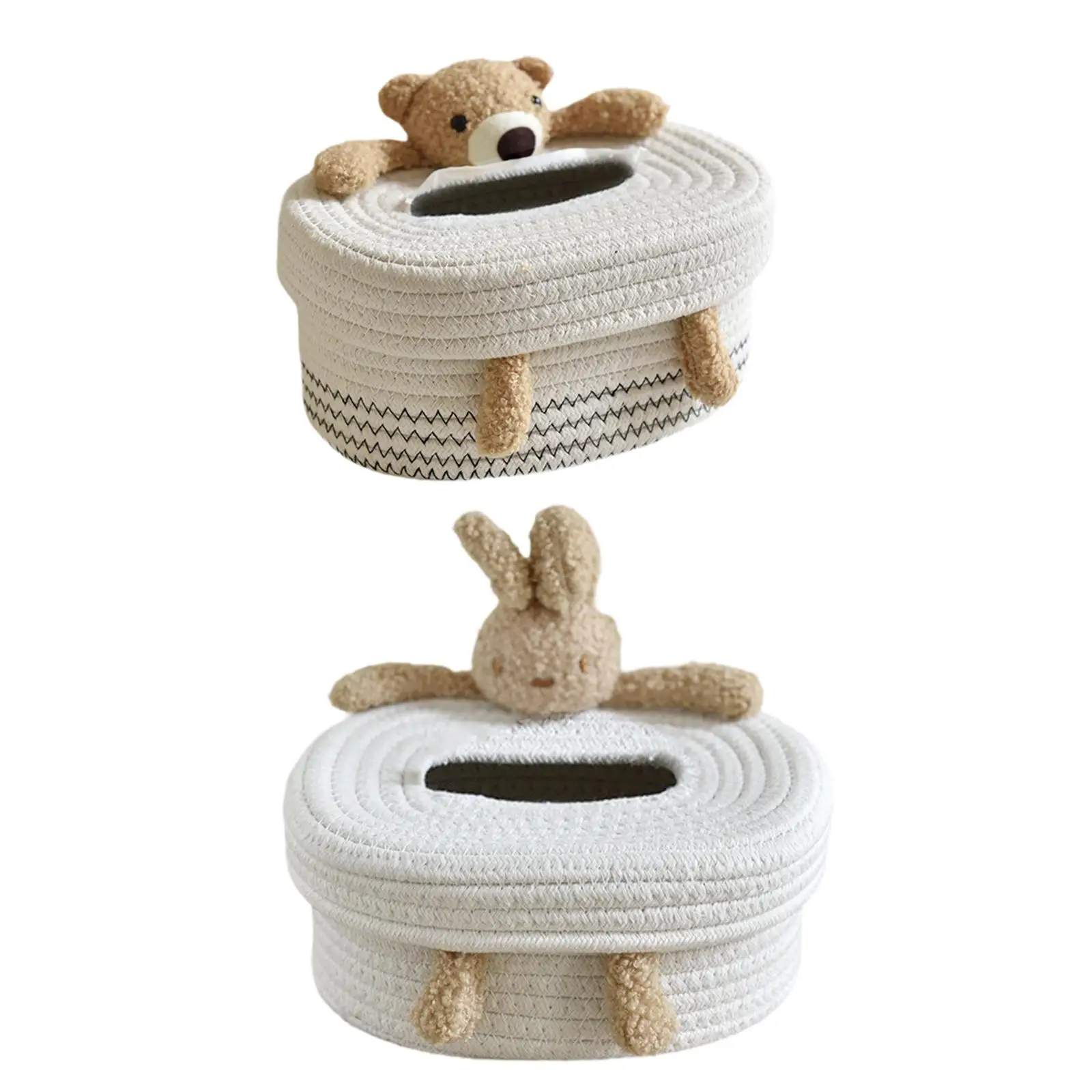 

Cotton Rope Tissue Box Woven Tissue Storage Box Cartoon Container Decorative Organizer for Home Office Table Bathroom Napkin Box