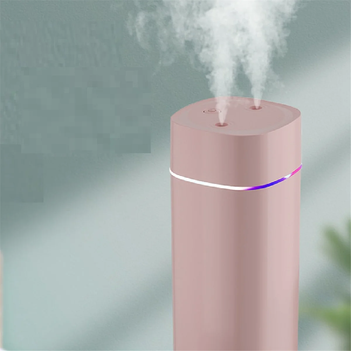 다채로운 야간 조명 소형 가습기, 더블 스프레이 에어 무화기, USB 무소음 가정용 가습기, 자동차 정화 에어 스프레이 핑크