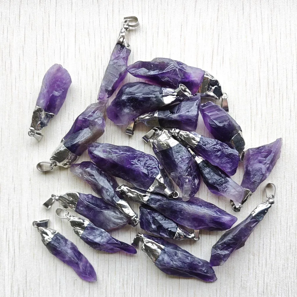 

Fashion Amethysts Natural stone silver-plate long Irregular shape pendants for jewelry accessories making 20pcs/lot wholesale