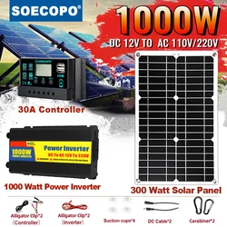 1000W complete solar off-grid system - solar panels, 1000W inverter and 30A controller for home RV and camping DC 12V To 220v