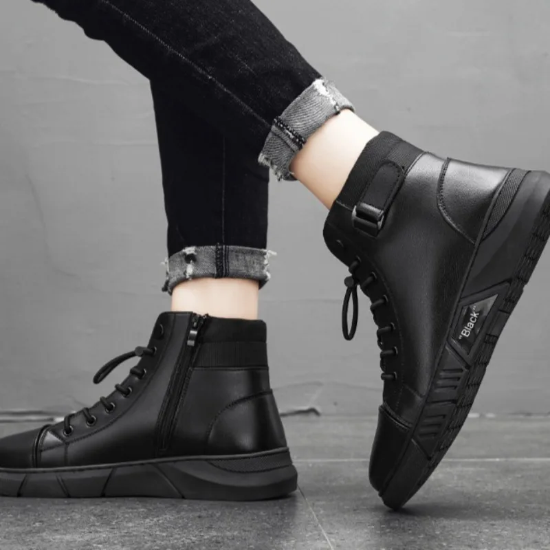 High-quality Fashion High Top Men's Leather Boots British Style Platform Boots for Men Soft Soled Men's Boots Resistant Shoes - Image 6