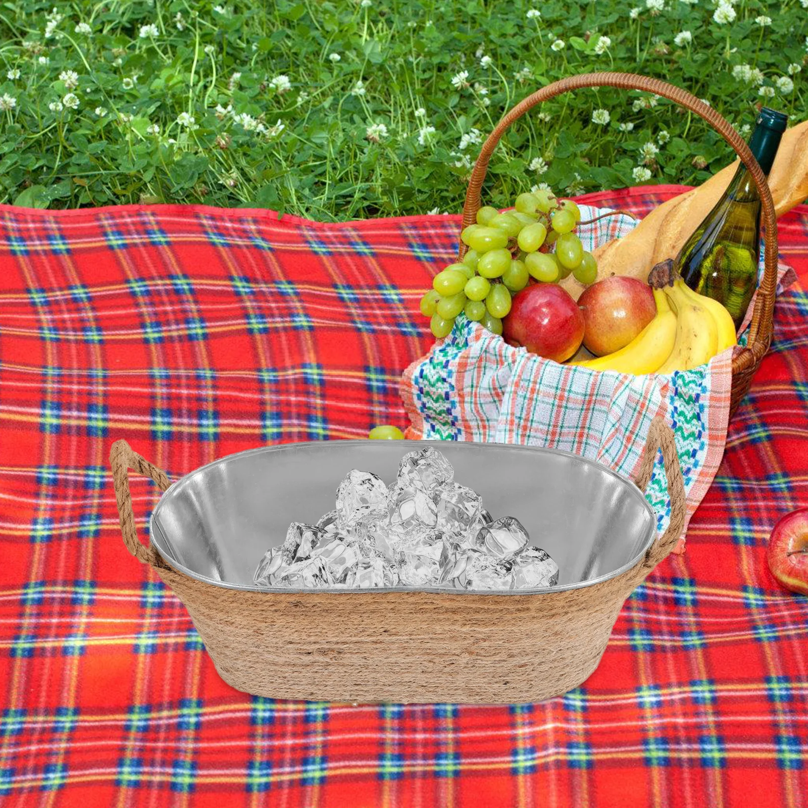 

Oval Iron Barrel Ice Bucket 27x14x10.5cm Lightweight for Picnic Party Bar Supplies Metal Cooler Tin Beverage Container