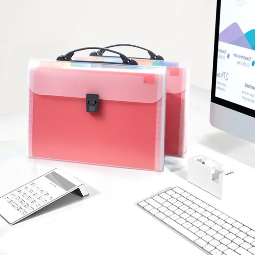

13 Layers A4 Handheld File Bag Transparent Waterproof Test Paper Storage Bag Rainbow High Appearance Student Bellows Bag School