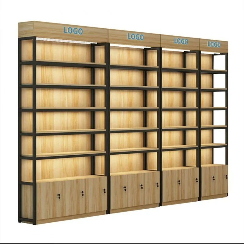 Benutzer definierte, Holz Display Regal mit LED-Beleuchtung Einzelhandel geschäft Wandre gale hochwertige Display-Racks für den Einzelhandel