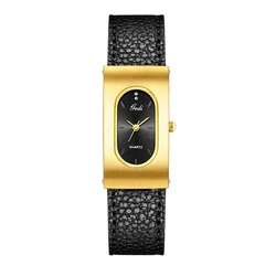 Fashion Gedi Top Brand Quartz Luxury Clock Rectangle Square Dial Orologio Black Brown Leather Strap Vintage Reloj Ladies Watches