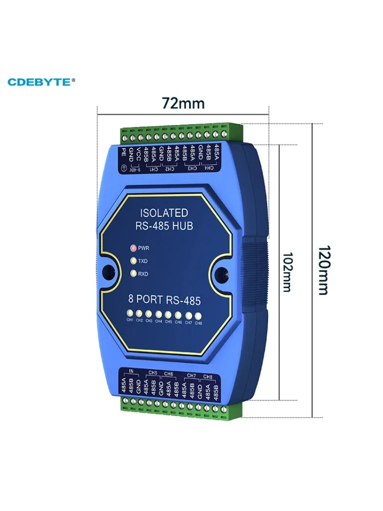 Hub RS485 Izolacja Fotoelektryczna Przemysłowy DC 8-28 V CDEBYTE E810-R Seria Ochrona ESD Izolacja Zasilania i Sygnału — zdjęcie produktu 7