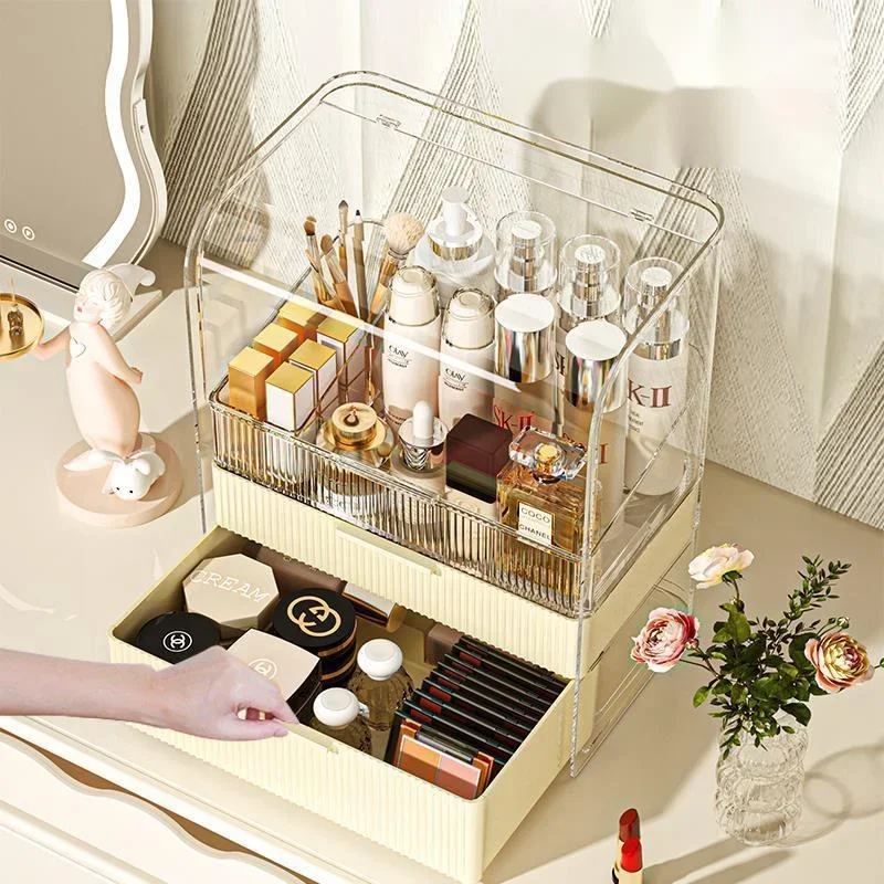 

Transparent Dust-proof Vanity Rack Large Capacity Desktop Storage Box for Lipstick and Skincare Products Simple and Elegant