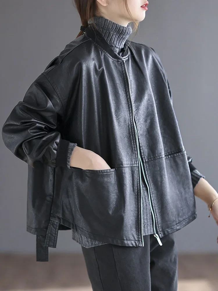 Blouson de motard en similicuir pour femme, vêtement de luxe, punk, punk, noir, à la mode, automne 2024