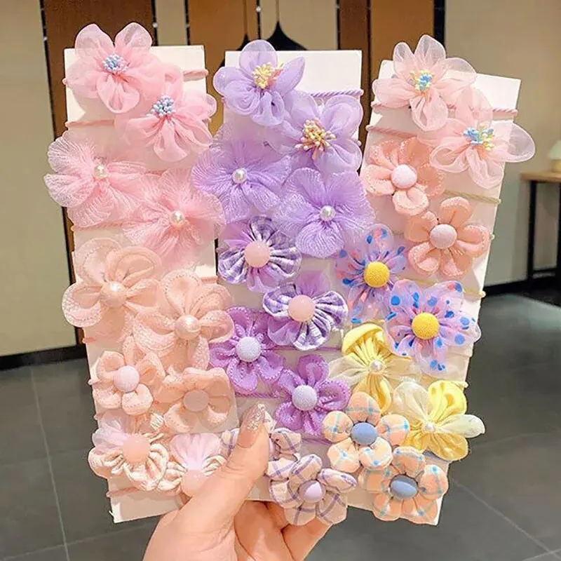 10PcsCute Flower Baby Hair Bands Lace Elastic Girl Rubber Bands Hair Ropes Kids Hair Accessories