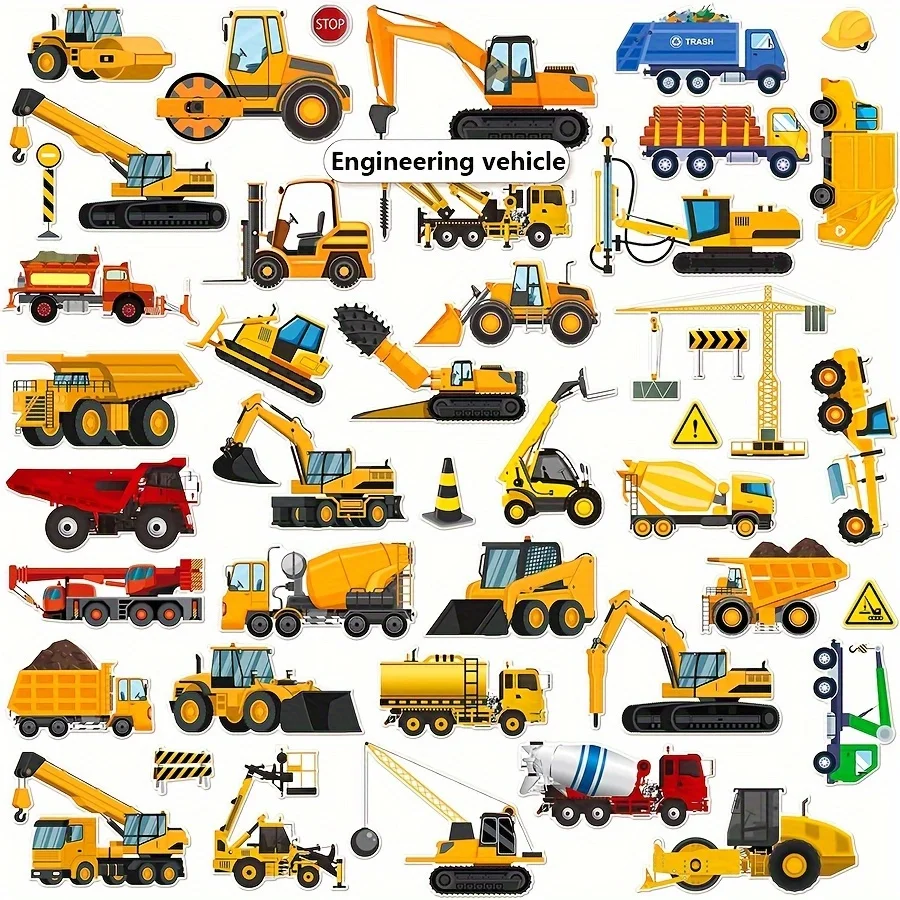 5sheets Construction Vehicle 3D Bubble Stickers Textured Peel Stick Decals for DIY Crafts Laptop Phone Case Toolbox  ZSY